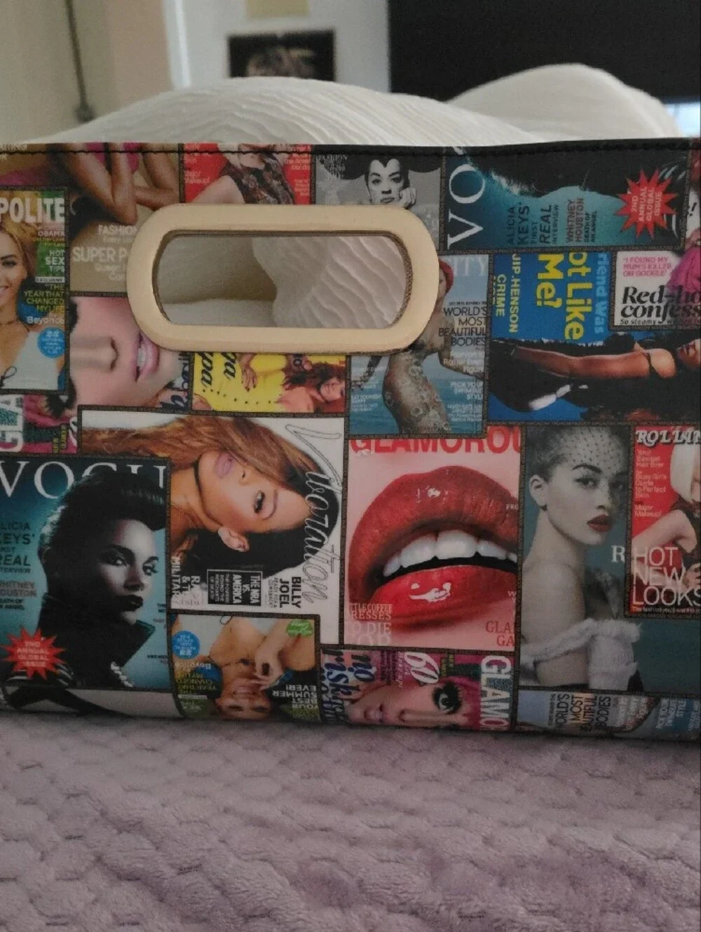 Magazine Collage Clutch Bag with Gold Trim
